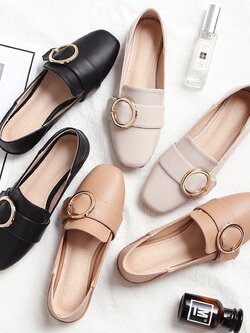 คัทชู เปิดส้นเท้า รองเท้าคัทชูผู้หญิงส้นเตี้ย รองเท้าส้นเตี้ยใส่สบาย