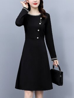 ชุดเดรสคนอ้วนแขนยาว ชุดเดรสคนอ้วนสไตล์เกาหลี เดรสแขนยาว