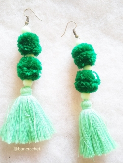 Bancrochet ต่างหูถักโครเชต์ crochet earrings สีเขียว 4.5 นิ้ว