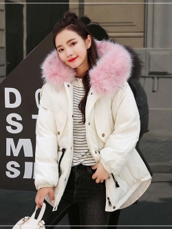 เสื้อกันหนาวฮู้ดดี้ แต่งเฟอร์หนาฟู งานเกรดดีเหมือนแบบ บุนวมหนา อุ่นมาก หิมะก็เอาอยู่ (ถอดขนถอดฮู้ดได้) ขาวฮู้ดชมพู