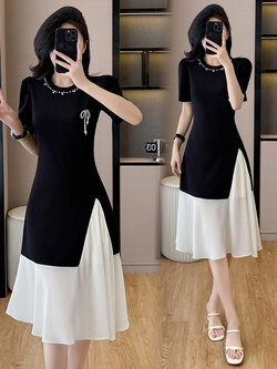 เดรสสีดำ ชุดเดรสคนอ้วน ชุดเดรสสาวพลัสไซส์ XL-5XL