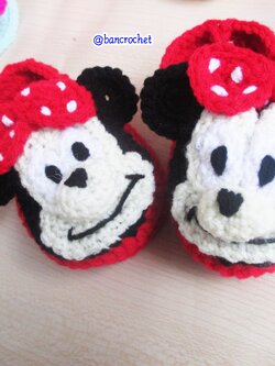 Bancrochet รองเท้าเด็กถักโครเชต์ Crochet baby shoe แดง 9 cm