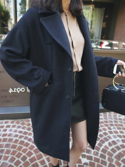 OverCoat เสื้อโค้ทกันหนาว สไตล์เกาหลี แต่งสายคาดหลัง ทรงโคล่ง ผ้าวูลผสมเนื้อดี บุซับในกันลม พร้อมส่ง กรมท่า