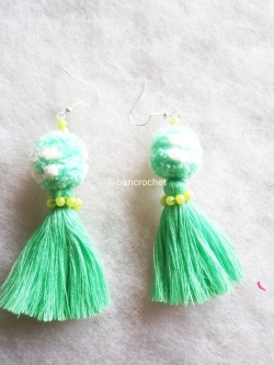  ต่างหูถักโครเชต์ crochet earrings สีเขียว 4 นิ้ว