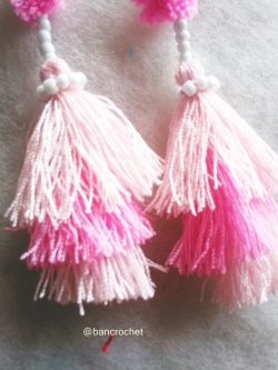  ต่างหูพู่ถักโครเชต์ crochet earrings สีชมพู 4.5 นิ้ว