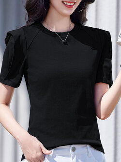 เสื้อยืดสีดำ แฟชั่น เสื้อยืด T-shirt สีดำ สวมใส่สบาย ไม่ร้อน