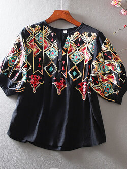 เสื้อลินิน เสื้อผ้าฝ้ายลินิน เสื้อเชิ้ตผ้าลินิน ปักลายสวยๆด้วยด้าย สไตล์VINTAGE