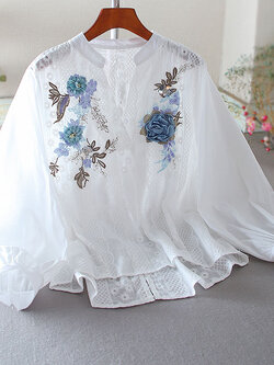 เสื้อลินิน เสื้อผ้าฝ้ายลินิน เสื้อเชิ้ตผ้าลินิน ปักลายสวยๆด้วยด้าย สไตล์VINTAGE