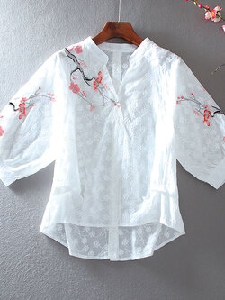 เสื้อลินิน เสื้อผ้าฝ้ายลินิน เสื้อเชิ้ตผ้าลินิน ปักลายสวยๆด้วยด้าย สไตล์VINTAGE BY Dreamroom