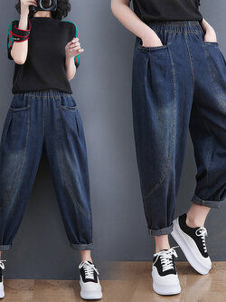 กางเกงยีนส์ญี่ปุ่น กางเกงยีนส์เอวยืด กางเกงยีนส์ขายาว By LZcotton and linen