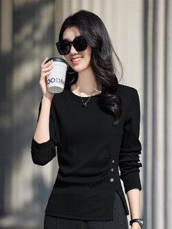 เสื้อยืดสีดำ แฟชั่น เสื้อยืด T-shirt สีดำ สวมใส่สบาย ไม่ร้อน