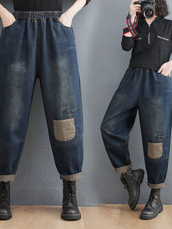 กางเกงยีนส์ญี่ปุ่น กางเกงยีนส์เอวยืด กางเกงยีนส์ขายาว By LZcotton and linen
