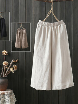 กางเกงผ้าลินิน กางเกงขายาว กางเกงผ้าลินินญี่ปุ่น กางเกงผ้าลินิน เอว ยางยืด By LZcotton and linen