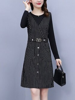 ชุดเดรสคนอ้วนแขนยาว ชุดเดรสคนอ้วนสไตล์เกาหลี เดรสแขนยาว