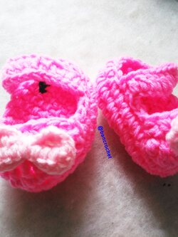 Bancrochet รองเท้าเด็กถักโครเชต์ crochet baby shoes ชมพู 8-9cm