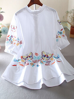 เสื้อลินิน เสื้อผ้าฝ้ายลินิน เสื้อเชิ้ตผ้าลินิน ปักลายสวยๆด้วยด้าย สไตล์VINTAGE