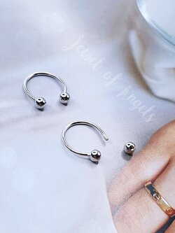 ต่างหูเงินแท้ S925 รุ่น Arch ต่างหูจิวก้านโค้งสีเงิน แป้นหลังบอลกลม จิวเงินแท้ทั้งชิ้น Silver925