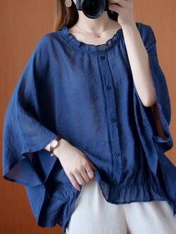 เสื้อลินินคนอ้วน เสื้อทีเชิ้ตคนอ้วนผู้หญิง เสื้อทีเชิ้ตตัวใหญ่ By Literary Plus size