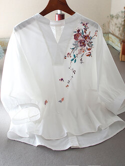 เสื้อลินิน เสื้อผ้าฝ้ายลินิน เสื้อเชิ้ตผ้าลินิน ปักลายสวยๆด้วยด้าย สไตล์VINTAGE