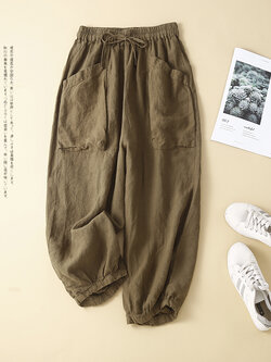 กางเกงผ้าลินิน กางเกงผ้าลินินหญิง กางเกงผ้าลินิน เอว ยางยืด