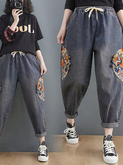 กางเกงยีนส์ญี่ปุ่น กางเกงยีนส์เอวยืด กางเกงยีนส์ขายาว By LZcotton and linen