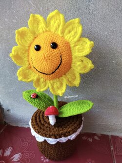 Bancrochet ดอกทานตะวันถักโครเชต์ crochet flowers หลากสี 11*5 inch