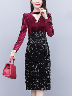 ชุดเดรสคนอ้วนแขนยาว ชุดเดรสคนอ้วนสไตล์เกาหลี เดรสแขนยาว