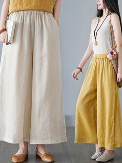 กางเกงผ้าลินิน กางเกงขายาว กางเกงผ้าลินินญี่ปุ่น กางเกงผ้าลินิน เอว ยางยืด By LZcotton and linen