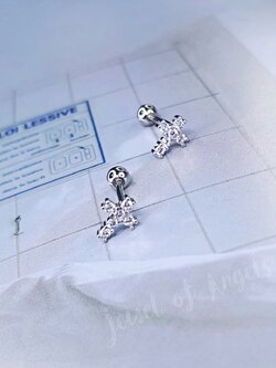 ต่างหูเงินแท้ S925 รุ่น Heal ต่างหูจิว ไม้กางเขน เพชรCZ แป้นหลังบอลกลม จิวเงินแท้ทั้งชิ้น Silver925