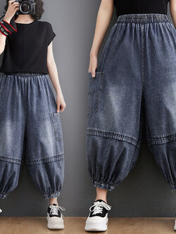 กางเกงยีนส์ญี่ปุ่น กางเกงยีนส์เอวยืด กางเกงยีนส์ขายาว By LZcotton and linen