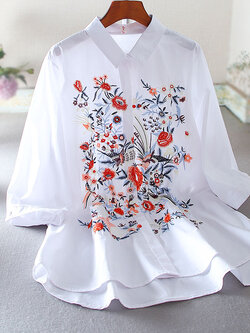 เสื้อลินิน เสื้อผ้าฝ้ายลินิน เสื้อเชิ้ตผ้าลินิน ปักลายสวยๆด้วยด้าย สไตล์VINTAGE