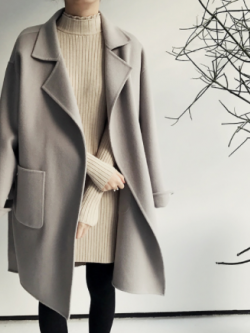 OverCoat เสื้อโค้ทกันหนาว ทรงโคล่งสีเทา ผ้าวูลผสม บุซับในกันลม พร้อมส่ง same pic