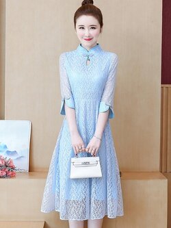 ชุดเดรสคอจีนสวยๆ ชุดแซกคอจีน ลูกไม้ ชุดคอจีนสวยๆ เสื้อกี่เพ้า คอจีน