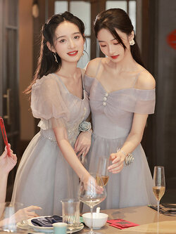 ชุดเพื่อนเจ้าสาวสีเทา ชุดเพื่อนเจ้าสาว ชุดไปงานแต่งงาน