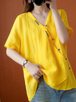 เสื้อลินินคนอ้วน เสื้อทีเชิ้ตคนอ้วนผู้หญิง เสื้อทีเชิ้ตตัวใหญ่ By Literary Plus size