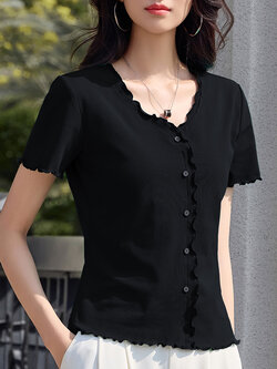 เสื้อยืดสีดำ แฟชั่น เสื้อยืด T-shirt สีดำ สวมใส่สบาย ไม่ร้อน