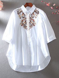 เสื้อลินิน เสื้อผ้าฝ้ายลินิน เสื้อเชิ้ตผ้าลินิน ปักลายสวยๆด้วยด้าย สไตล์VINTAGE