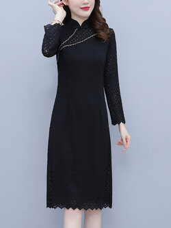 ชุดเดรสคนอ้วนแขนยาว ชุดเดรสคนอ้วนสไตล์เกาหลี เดรสแขนยาว