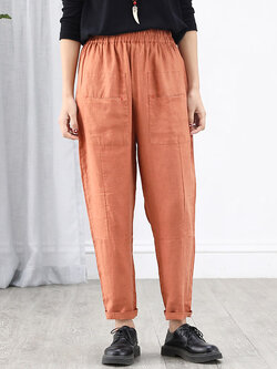 กางเกงผ้าลินิน กางเกงขายาว กางเกงผ้าลินินญี่ปุ่น กางเกงผ้าลินิน เอว ยางยืด By LZcotton and linen