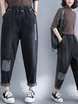 กางเกงยีนส์ญี่ปุ่น กางเกงยีนส์เอวยืด กางเกงยีนส์ขายาว By LZcotton and linen