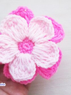 Bancrochet ดอกไม้ถักโครเชต์สองชั้น crochet Flowers ชมพู 2.5 inch