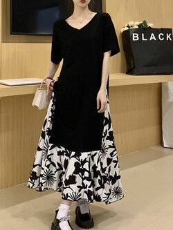 เดรสแขนสั้นมีไซส์L-4XLอก38-47นิ้ว