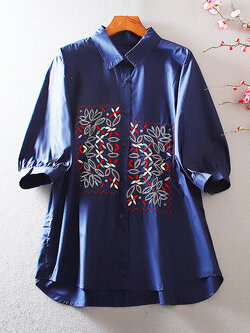 เสื้อลินิน เสื้อผ้าฝ้ายลินิน เสื้อเชิ้ตผ้าลินิน ปักลายสวยๆด้วยด้าย สไตล์VINTAGE