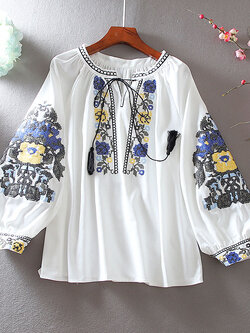 เสื้อลินิน เสื้อผ้าฝ้ายลินิน เสื้อเชิ้ตผ้าลินิน ปักลายสวยๆด้วยด้าย สไตล์VINTAGE