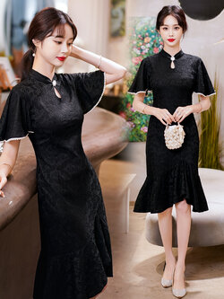 เดรสสีดำ ชุดเดรสคนอ้วน ชุดเดรสสาวพลัสไซส์ XL-5XL