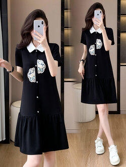 เดรสสีดำ ชุดเดรสคนอ้วน ชุดเดรสสาวพลัสไซส์ XL-5XL