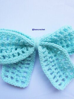 Bancrochet โบว์ถักโครเชต์ Crochet Bow ฟ้า 3x5 นิ้ว