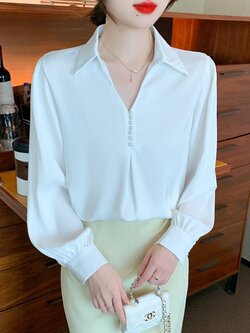 เสื้อเชิ้ตผู้หญิงแขนยาว เสื้อเชิ้ตผู้หญิงใส่ทํางาน 390 บาทต่อชิ้น ฟรีค่าจัดส่ง