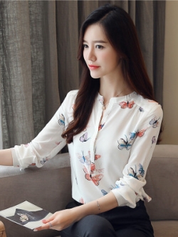 เสื้อเชิ้ต แนวลูกไม้แขนยาวเสื้อทำงาน