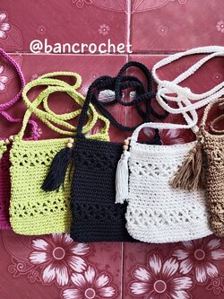Bancrochet กระเป๋าเชือกถักโครเชต์ crochet bag หลากสี 16*16 cm
